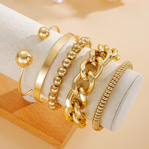 Gold Bracelet for Women - Multi-layer Stacked textured Boho Bracelet, Gold bracelet for Women, gold plated multi-layer stackable sleeve bracelet jewelry gift - style: orbicular
