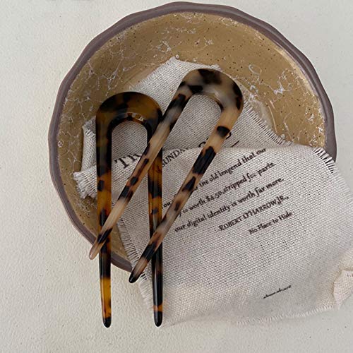 [4 Pack] Benefree French Style Cellulose Acetate Tortoise Shell U Shaped Hair Pin Fork 2 Prong Updo Chignon Pin for Women Girls Hairstyle Accessories（Tortoiseshell and White Tortoiseshell) - color: 4P Tortoiseshell&White Tortoiseshell