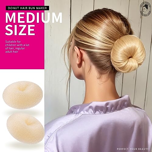 Teenitor Donut Bun Maker Set - Hair Bun Ring with 5 Bands, 20 Bobby Pins & 7 Chignons (2 Small, 2 Medium, 1 Large, 1 Extra-Large) for Hairstyles in Beige - color: B-Beige