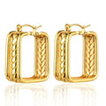 Gold Color Hoop Earrings for Women, Stainless Steel Wide Band Hoop Earrings with Twisted Rope Design, Womens Fashion Statement Dangle Earrings with Engraved Wheat Pattern - style: Square
