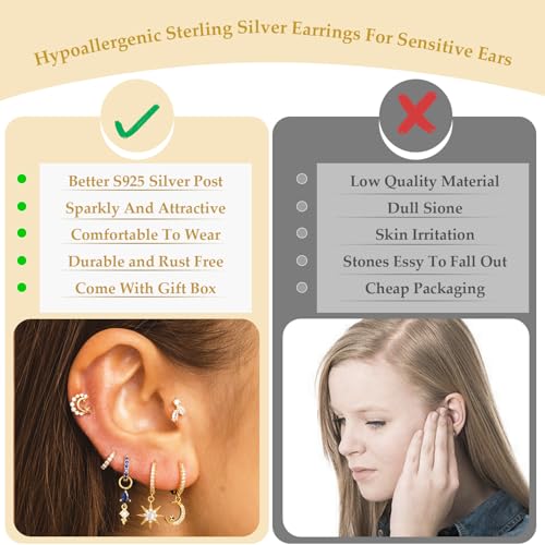 6pcs Gold Hoop Earring Stacks For Women Dainty Colorful Cubic Zirconia Huggie Earrings 18k Gold Hoop Earrings Cartilage Stud Earring Sets For Multiple Piercing - style: Fashion-C