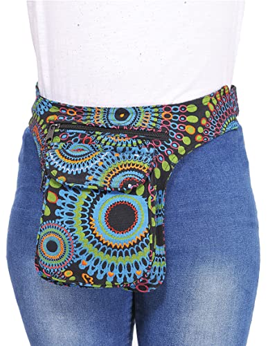 The Collection Royal Handmade Festival Waistpack Boho Hippie Waist Bag Hip Bum Running Belt Fanny Pack Travel Utility Belt (Blk+Grn) - color: Blk+Grn