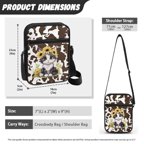 Womens Crossbody Bag Cell Phone Purse Wallet Small Shoulder Handbag for Workout Travel Gym - color: Cow Print Cat