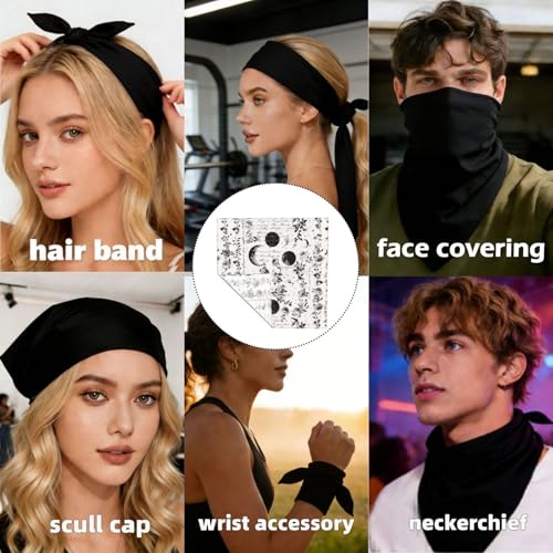 Head Scarf Hair Neck Scarves for Women Fashion Silk Satin Purse Bag Scarfs Handbags Bandana Neckerchief - color: Black White Goth Moon