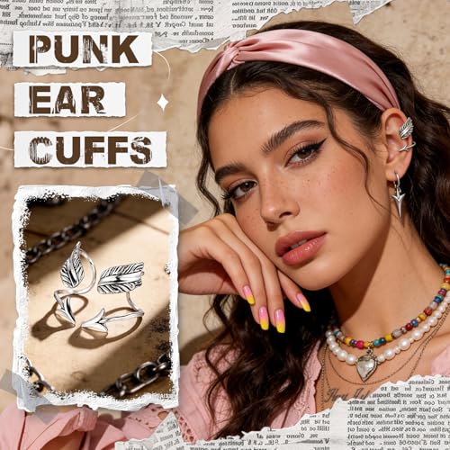 Gothic Ear Cuffs Helix Cartilage Clip on Goth Ear Cuff Stainless Steel Hypoallergenic Earrings for Women Men Non Piercing Gold & Silver Fake Earring Lightweight Punk Jewelry Gift - color: K12-Silver Arrow Design