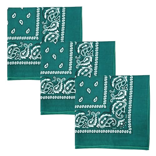 Motique Accessories Set of 3 Paisley Bandanas – 100% Cotton 22 Inch Head Scarf Neck Bandana Face Cover - color: Dark Turquoise