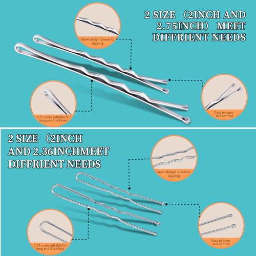 Teenitor 300pcs Silver Bobby Pins Hair Pins Kit, 100pcs Bobby Pins 100 Hair Pins for Women for Buns, 100pcs Hair Bands, 2" 2.36", Silver Bobb y Pins for Gray Hair 2" 2.75" - color: Silver