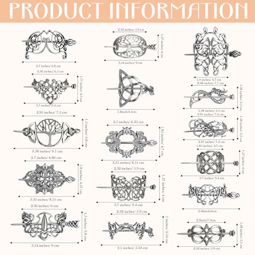 Syhood 16 Pcs Viking Celtic Hair Clips Vintage Knot Hair Stick Retro Silver Metal Celtic Barrette Hairpins Viking Jewelry Accessories for Women (Farmhouse) - style: Farmhouse