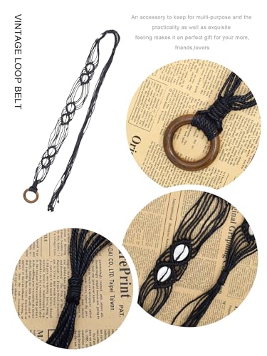 TeeYee Women's Waist Belt Adjustable Boho Style Handwoven Bohemia Tassel Rope Tie with Wooden Beads Braided Chain for Dress - color: Bw0269black