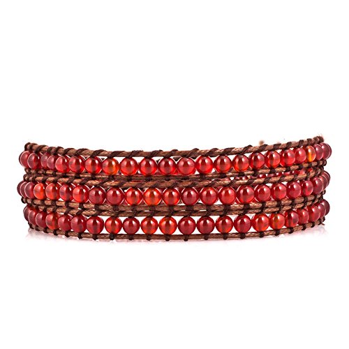 Layered Leather Handmade Bracelet Boho Bohemian Style Multilayer Crystal Glass Natural Stone Beaded Wrap Bracelets Collection for Women - style: BR584