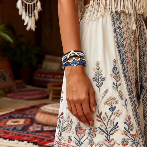 Long tiantian Leather Bracelets for Women Warp Bracelet Stackable Boho Layered Bracelet Chunky Heart Trendy Birthday Gifts for Her - color: A6:Bracelets for Women(Blue)