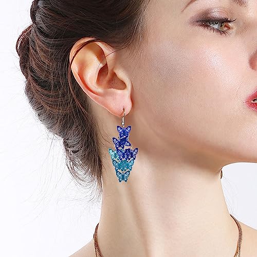 Nine Piece Butterfly Earrings Mix Color Bohemia Style Long Drop Dangle Hook Earrings Lightweight Fashion Style Butterfly Earrings Holiday Gifts Jewelry for Women - color: Blue