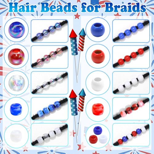 NAISKA 114PCS 4th of July Beads for Hair Blue Red Hair Beads Patriotic Bead Sets 12 Styles Loc Bead 250th Anniversary Independence Day Hair Accessories for Kids Girls - color: Blue&Red&White