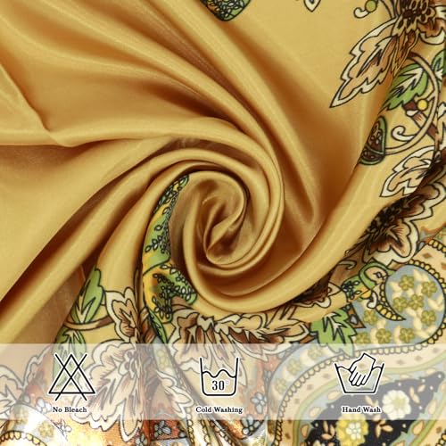 Ciormis 35" Silk Head Scarf for Women, 4 Pcs Satin Hair Scarf Square Silk Bandana Top Neck Scarves Hair Wraps for Sleeping - color: M1-cashew-set15