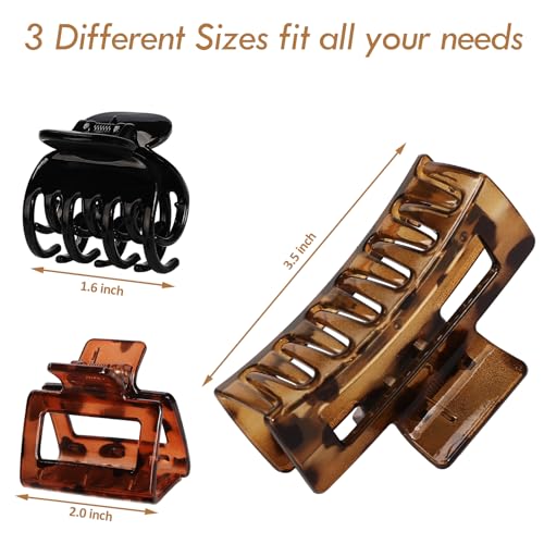 CHANDAT Medium Claw Hair Clips Set for Women - 3 Styles, 9PCS Rectangle Hair Clips for Thick Hair, Square Clips for Thin Hair - Leopard - color: Leopard