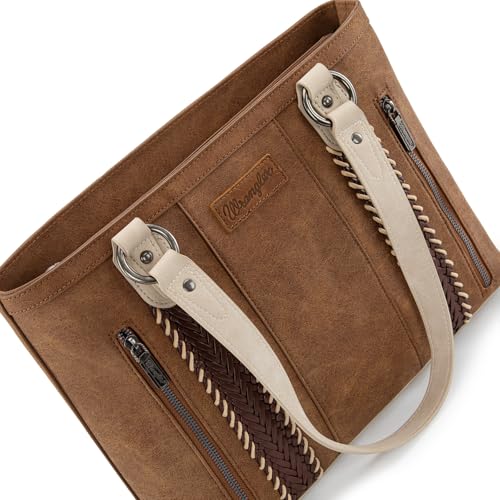 Wrangler Multi Pockets Tote Bag for Women Western Braided Shoulder Bag with Large Capacity for Everyday - color: Rtero-brown