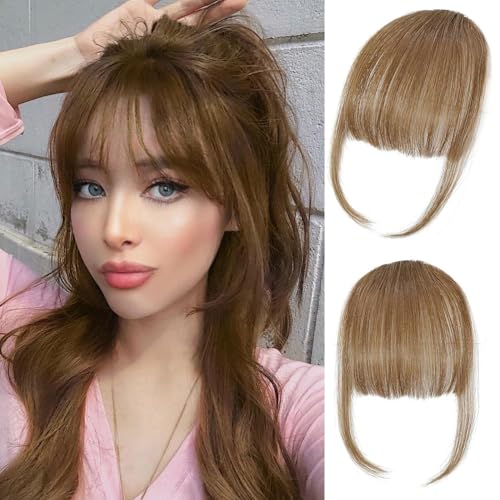 ELEFOCUS Clip-in bangs - 100% human hair bangs clip 6# clip-in bangs extensions fake bangs real hair thin bangs hair clip bangs wig with sideburns curved bangs suitable for daily wear - color: 6#, size: Wispy Bangs