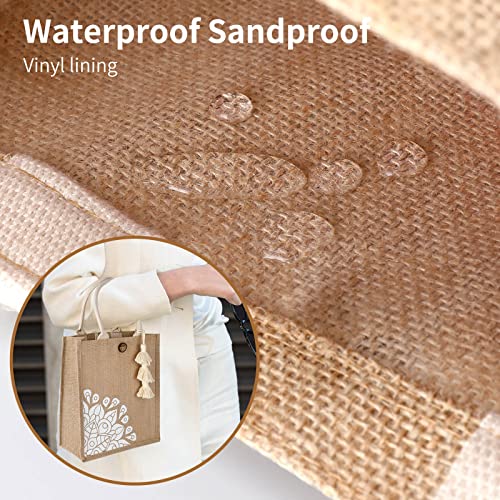 itgowisa Jute Beach Bag for Women, Burlap Beach Tote Bag with Tassel Pocket, Summer Gift for Vacation, Pool, Cruise & Grocery | Jute material - color: White Tassel B