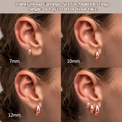 BESTEEL 3Pairs 14K Gold Plated Hoop Earrings Set for Women Chunky Earring Silver Plated Hypoallergenic Small Huggie Hoops Lightweight Tiny Thick Trendy Hoop Earrings Stacks for Multiple Piercing - color: rose gold plated