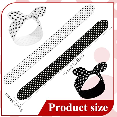 Hicarer 2 Pieces Polka Dot Headband Bandana Headband 50s Costume Hair Accessories Bows Wide Head Wrap for Women(Black, White,Big Dots) - color: Black, White, style: Big Dots