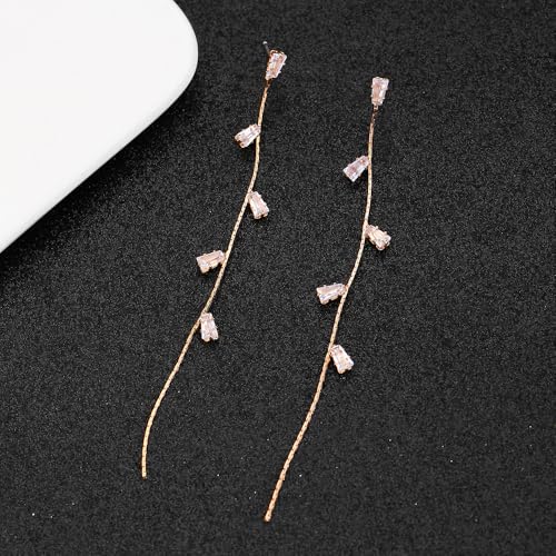Temperament Long Zircon Tassel Earrings for Women Charm Jewelry Sparkling Crystal Leaves Twist Dangle Earrings for Friends - color: Gold-A