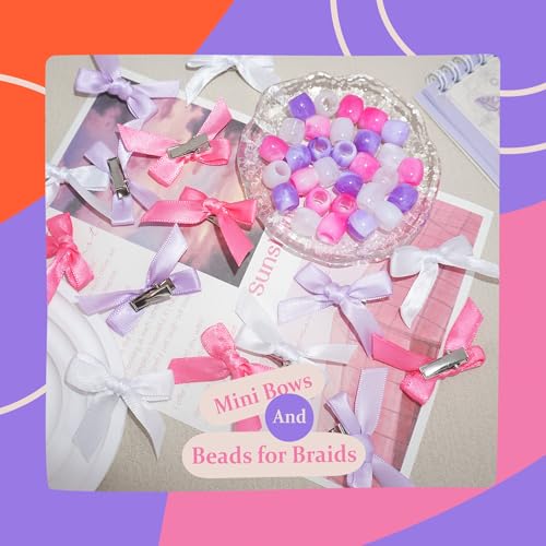 Purple Hair Bows Acrylic Hair Beads for Kids Girls Large Loc Jewelry Cute Hair Clips Braids Hair Accessories - color: Purple