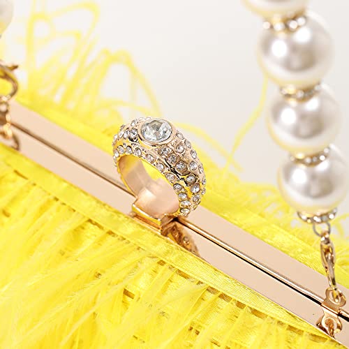 Women Real Natural Ostrich Feather Evening Bags Purses Clutch Vintage Banquet Handbag - color: Yellow