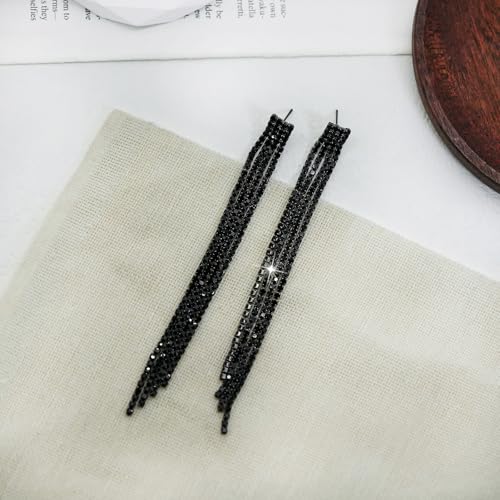 Summer Boho Bow Star Long Tassel Earrings for Women Rhinestone Crystal Setting Womens Fringe Star Earrings Dangling Waterfall Beaded Chandelier Dangle Earrings Jewelry Gifts for Party Prom Statement Wedding Bridal Gold Silver