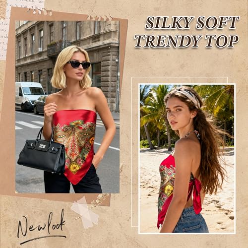 Large Square Head Scarf Bandana - 35" Satin Hair Scarf for Women Like Silk Scarf Fashion Hair Wrapping - color: Paisley(red), size: 35IN*35IN