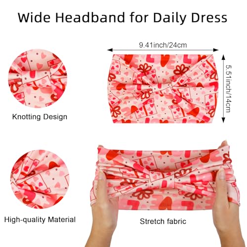 Huachi 4 Packs Valentine Headbands for Women Wide Knotted Valentine Heart Headbands Trendy Love Head Bands for Women’s Hair Large Bandana Hairbands Valentines Gifts Hair Accessories - color: Valentine