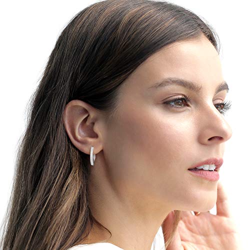 PAVOI 14K Gold Plated 925 Sterling Silver Posts Cubic Zirconia Hoop Earrings for Women | Halo CZ Gold Huggie Hoops - color: White Gold, size: 20 Millimeters