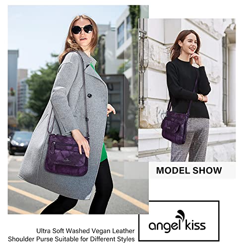 Angelkiss Small Womens Crossbody Bag Leather Shoulder Purse for Women Hobo Bag with Adjustable Shoulder Strap - color: Purple