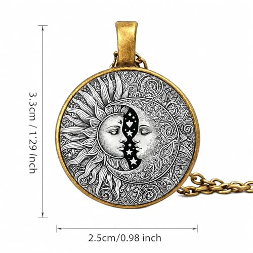 1pc Stunning Round Pendant Necklace - Unique Sun & Moon Pattern, Oil Painting Style Glass Mosaic, Alloy Construction, Trendy Sweater Chain, Fashionable Gift for Women - Christmas or Birthday Gift - color: Gray Sun/Moon Bronze Chain