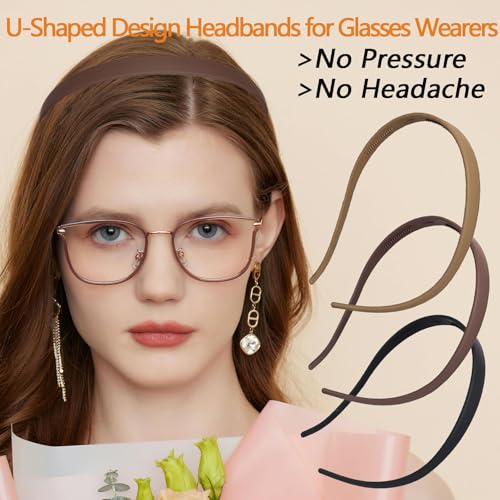 3 Pack Headbands Designed for Eyewear,Flex No Pressure Hairbands for Women Comfortable Plastic Headbands with Teeth-Matte Finish - color: Type B-Matte Finish