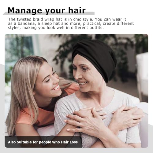 AQOKKA African Turban for Women Knotted Hair Wraps for Turban Head Scarf for Black Women Hair Cancer Chemo Headwear Cap - color: Twisted Braid: 1 Pack Black