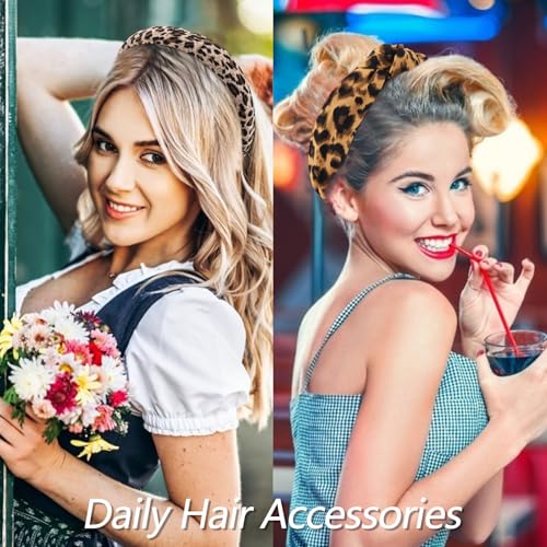 VELSCRUN Headbands for Women 7 Pcs Different Dark Leopard Color Knotted Solid Pearl Head Bands Non Slip Hair Band Stuff for Teen Girls Womens Trendy Fashion Diademas Para Mujer Hair Accessories - color: Dark Leopard Color