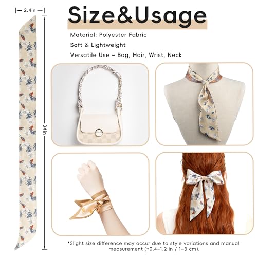 ZXZH 6 Pack Fashion Scarves for Women, Versatile Boho Head Scarf, Satin Scarf for Hair, Neck, Wrist, and Purse Accessories - color: Beige & Brown Geometric Mix