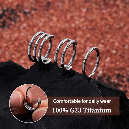 G23 Titanium 3PCS/7PCS 16G Cartilage Double-Hoop Helix Conch Piercing Jewelry With Cubic Zirconia Flat Back Stud Earrings Set For Women Men - color: B-3PCS-Silver-16G-10mm