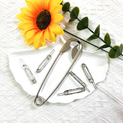 Metal Safety Pin Shape Hair Clips, Silver, Goth Barrettes for Women, French Hair Accessories, 6 Pack