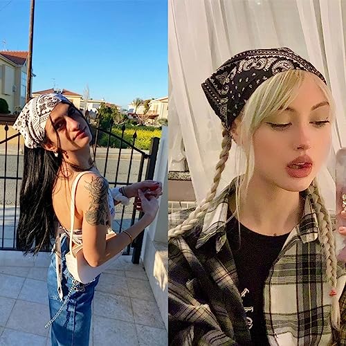 Vercret 6 Pack Hair Scarf Headband for Women Elastic Bandana Head Scarf Large Boho Triangle Kerchief with Clips Non Slip Scarves - color: G Paisley Print