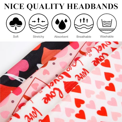 Huachi 4 Packs Valentine Headbands for Women Wide Knotted Valentine Heart Headbands Trendy Love Head Bands for Women’s Hair Large Bandana Hairbands Valentines Gifts Hair Accessories - color: Valentine