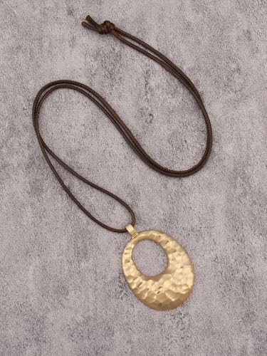 GelConnie Leather Necklaces Turquoise Long Boho Necklaces for Women Brown Chunky Circle Pendant Chocker Necklace Gold Sweater Necklace - style: Brown Leather Choker