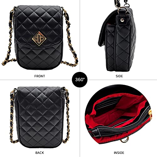 Phone Crossbody Bags for Women Small Vegan Leather Mini Shoulder Wallet Card Quilted Purse - color: B - Black & Gold