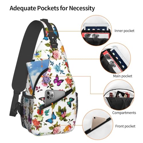 Sling Backpack For Men Hiking Daypack Crossbody Shoulder Bag Travel Chest Pack | Hiking - color: Flower and Butterfly