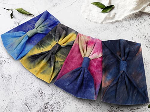 Huachi Wide Headbands for Women Tie Dye Head Wraps Boho Thick Hairbands Large African Sport Yoga Turban Headband Hair Accessories (Pack of 4) - color: Tie Dye