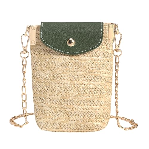 Long Keeper Small Straw Crossbody Phone Purse for Women Mini Faux Straw Summer Crossbody Boho Shoulder Bag for Beach Holiday - color: Green