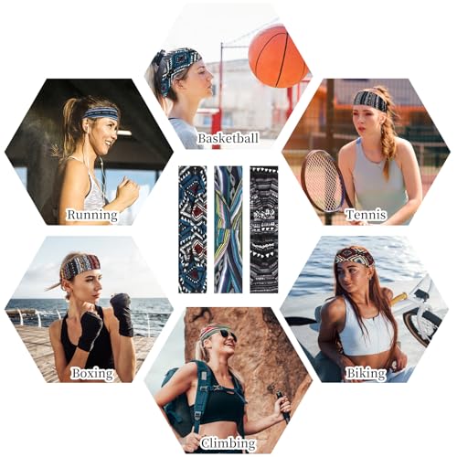 YARIEW 6Pcs Headbands Paisley Bandanas Head Bands Sweat Band Hair Wrap Headwrap Fashion Boho Wide Thick Workout Yoga Elastic Headbands Mens Cooling Running Sports Headband Sweatbands for Women and Men - color: Multi-colored-5