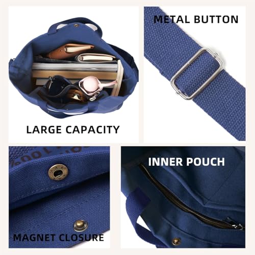Canvas Tote Bag For Women inside out bag Crossbody Handbag with Adjustable Strap and Coin Purse for Work,Travel,Grocery - color: Royal Blue