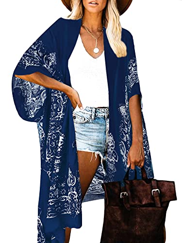 Breezy Lane Kimonos for Women Swimsuit Coverups Beach Cover Up Swimwear Cardigan Summer - color: A Indigo Print