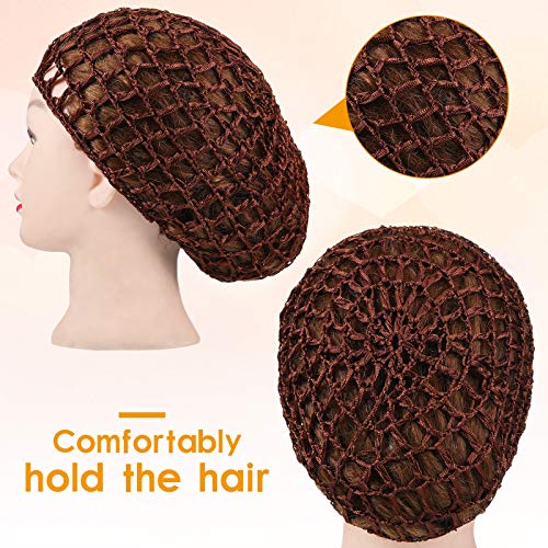 Geyoga 4 Pieces Mesh Crochet Hair Net Rayon Knit Snood Hat Thick Short Women Hairnet Snoods Cover Ornament for Sleeping (Black, Gray, Wine Red, Brown) - color: Black, Gray, Wine Red, Brown